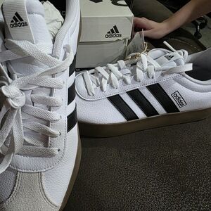 Adidas Men's White and Black VL Court Sneakers with Tan Sole